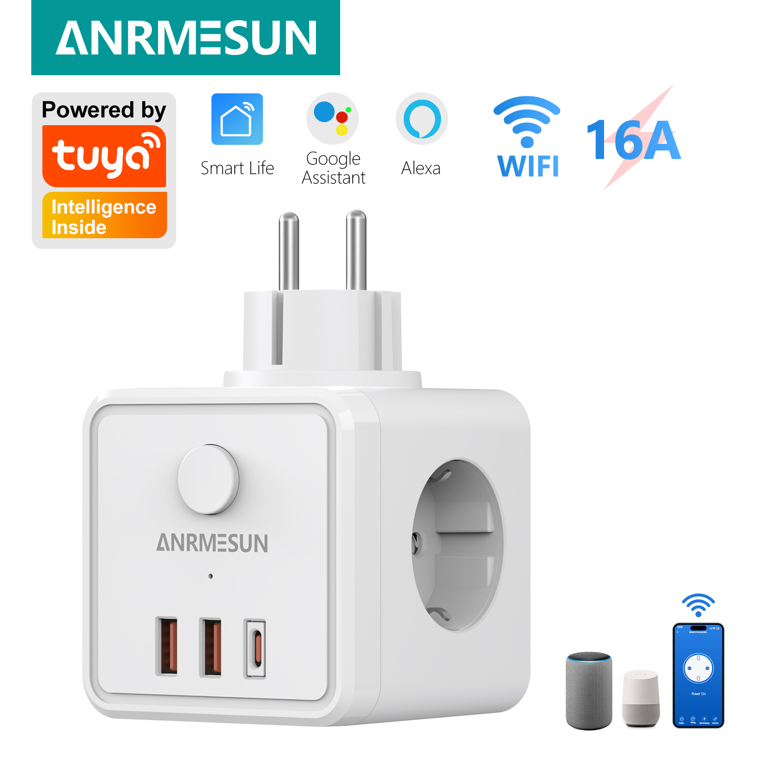 Smart Home Utilities - 3 EU Plug 2 USB-A 1