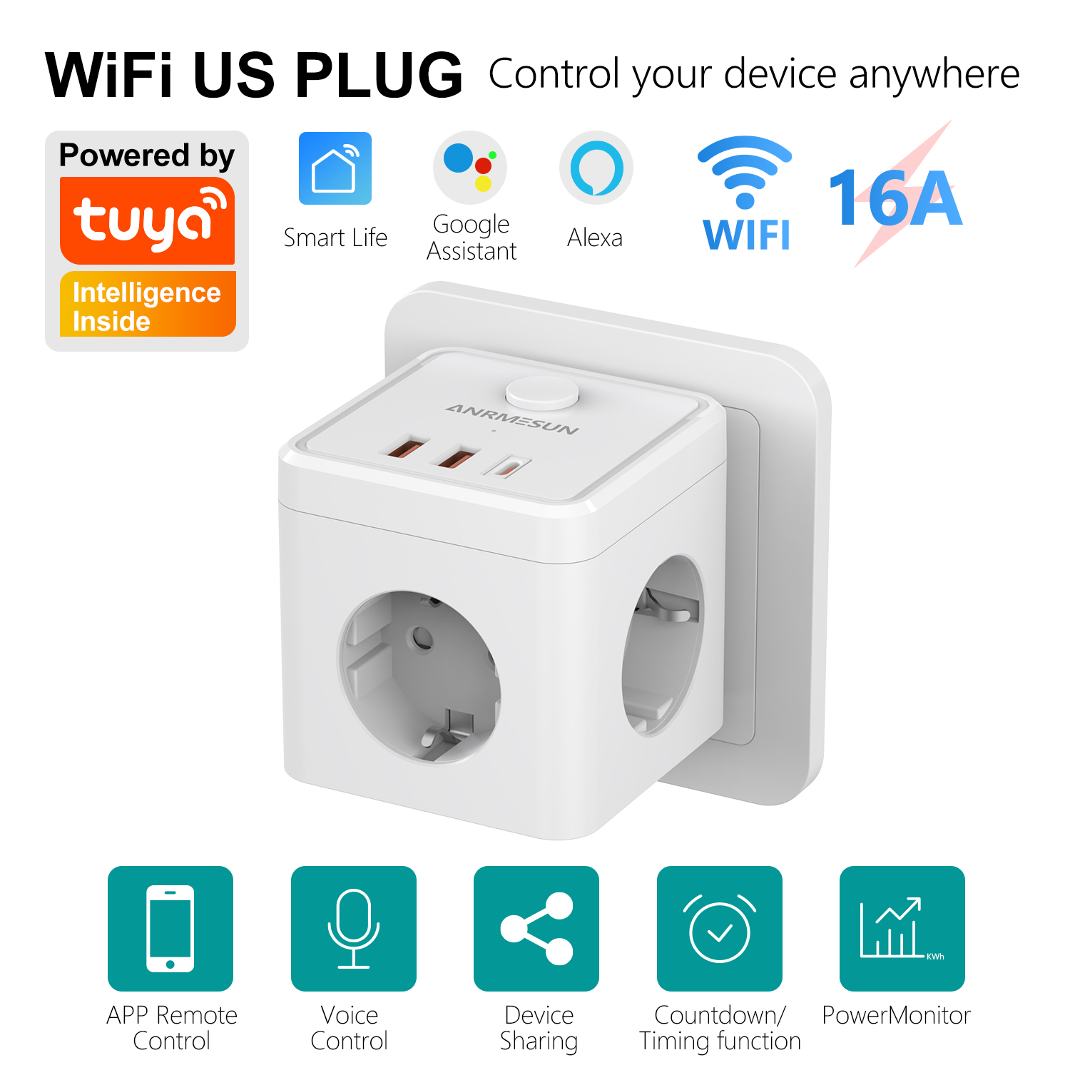 3 EU Plug 2 USB-A 1 Type-C Por - Smart Home Utilities review and price